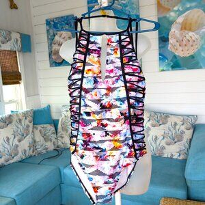 EUC Kenneth Cole One Piece Strappy Swimsuit Size Large